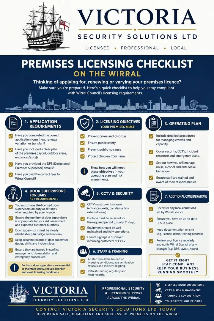Victoria Security Solutions premises licensing checklist poster